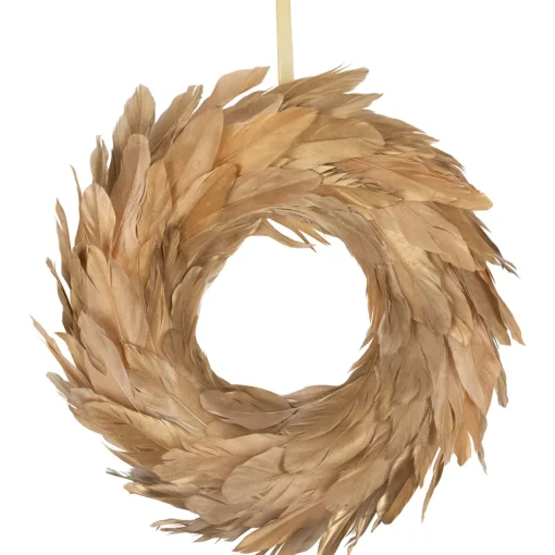 Discount Artificial Feather Wreath - 14" - Gold Pre Decorated