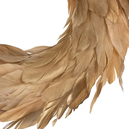 Discount Artificial Feather Wreath - 14" - Gold Pre Decorated