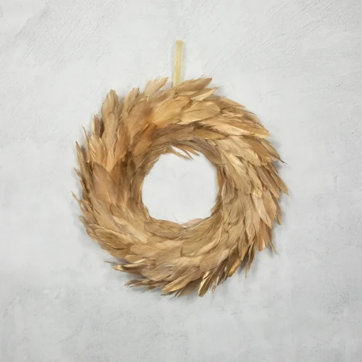 Discount Artificial Feather Wreath - 14" - Gold Pre Decorated