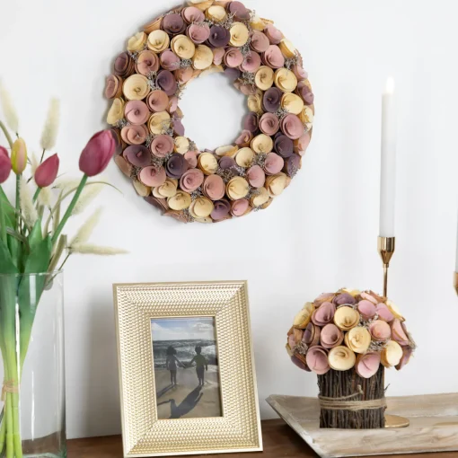 Online Artificial Floral Wooden Spring Wreath - 12" - Pink and Yellow Unlit