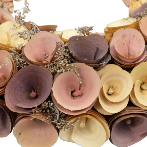 Online Artificial Floral Wooden Spring Wreath - 12" - Pink and Yellow Unlit