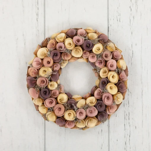 Online Artificial Floral Wooden Spring Wreath - 12" - Pink and Yellow Unlit