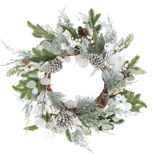 New Artificial Mixed Foliage with Pine Cones Christmas Wreath, 28-Inch, Unlit Unlit