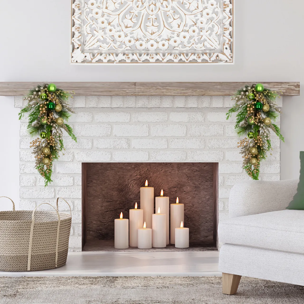 Best Ball Ornaments and Berries Glittered Artificial Christmas Swag - 25" Unlit Swags