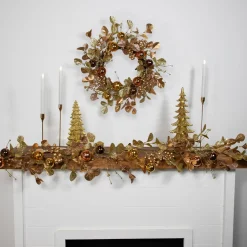 New Ball Ornaments Glittered Christmas Garland - 5' x 10" - Gold and Copper Tone Unlit