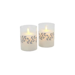 Best Battery Operated LED Glass Candles with Moving Flame, Silver Garland - Set of 2 Flameless Candles