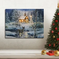 New Battery Operated Lighted Wall Art - Winter Woods Wall