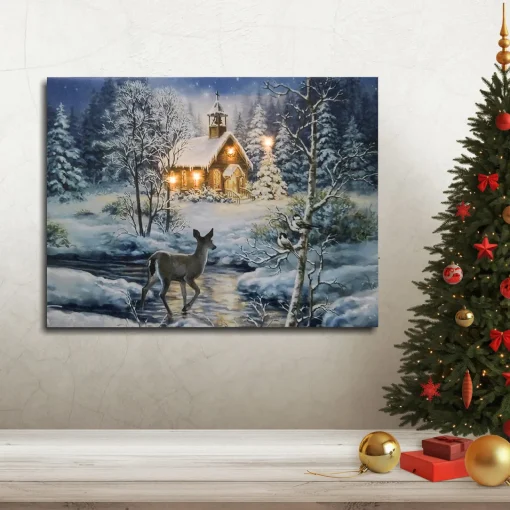 New Battery Operated Lighted Wall Art - Winter Woods Wall