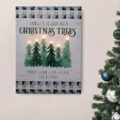 New Battery Operated Lighted Wall Art - Holiday Tree Farm Wall