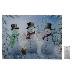 New Battery Operated Lighted Wall Art - Cheerful Snowmen Wall