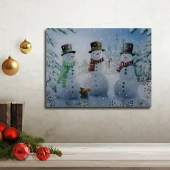 New Battery Operated Lighted Wall Art - Cheerful Snowmen Wall