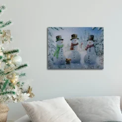 New Battery Operated Lighted Wall Art - Cheerful Snowmen Wall