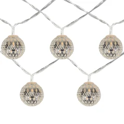 Hot Battery Operated Metal Ball Christmas Lights - Warm White LED - 6.25' Clear Wire - 10ct Battery Operated