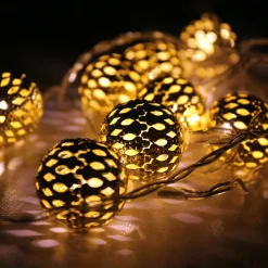 Hot Battery Operated Metal Ball Christmas Lights - Warm White LED - 6.25' Clear Wire - 10ct Battery Operated