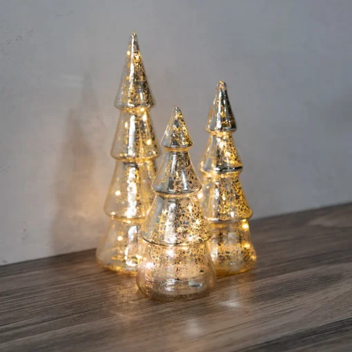 Discount Battery Operated Silver Mercury Glass Trees - Set of 3 Trees