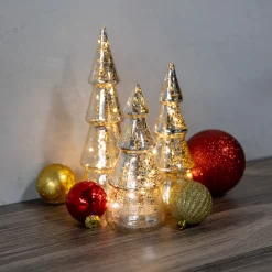 Discount Battery Operated Silver Mercury Glass Trees - Set of 3 Trees