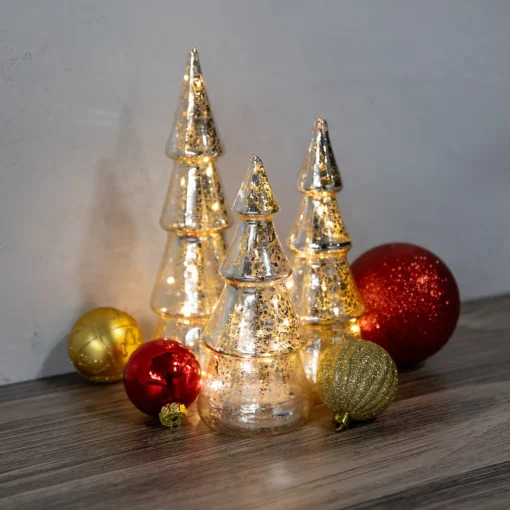 Discount Battery Operated Silver Mercury Glass Trees - Set of 3 Trees