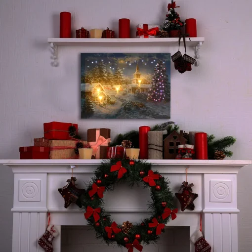 New Battery-Operated Lighted Wall Art - Winter Village Wall