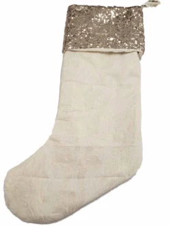 Online Beige & Gold Metallic Sequin Sparkle Christmas Holiday Gift Present Stocking Stockings