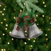Online Bells with Pine Sprigs and Plaid Bow Christmas Ornaments - 7" - Silver - Set of 2 Finials|Pendants