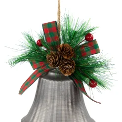 Online Bells with Pine Sprigs and Plaid Bow Christmas Ornaments - 7