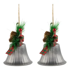Online Bells with Pine Sprigs and Plaid Bow Christmas Ornaments - 7