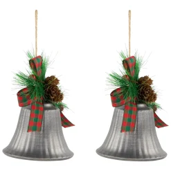 Online Bells with Pine Sprigs and Plaid Bow Christmas Ornaments - 7