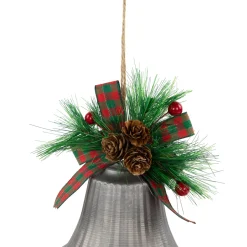 Online Bells with Pine Sprigs and Plaid Bow Christmas Ornaments - 7