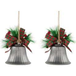 Online Bells with Pine Sprigs and Plaid Bow Christmas Ornaments - 7