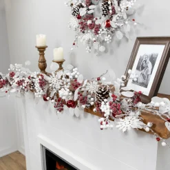Sale Berries and Snowflakes Artificial Christmas Garland - 6' x 8" - Red and White - Unlit Unlit