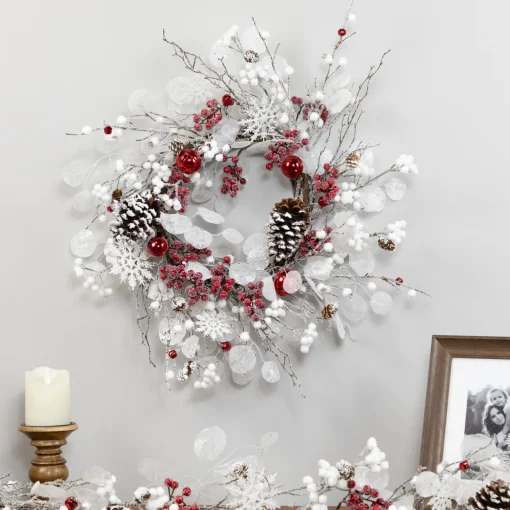 Best Berries and Snowflakes Artificial Christmas Wreath - 24" - Red and White - Unlit Unlit
