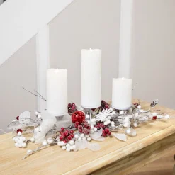 Online Berries and Snowflakes Christmas Pillar Candle Holder - 24" - Red and White Candle Holders
