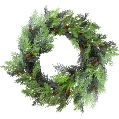 Sale Berry, Cedar and Pine Cone Artificial Christmas Wreath - 24-Inch, Unlit Unlit