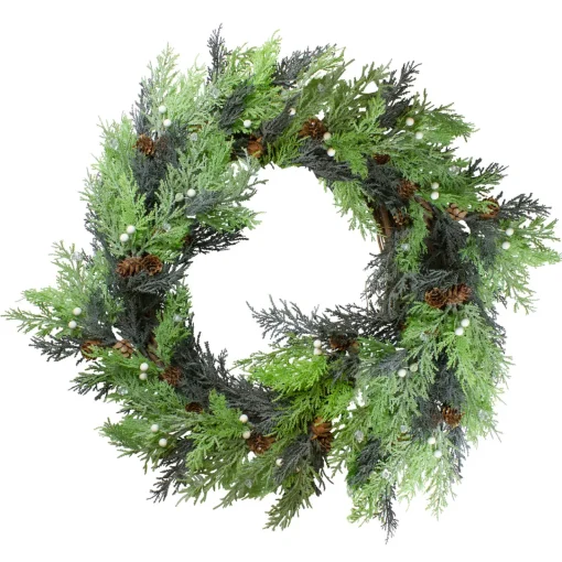 Sale Berry, Cedar and Pine Cone Artificial Christmas Wreath - 24-Inch, Unlit Unlit