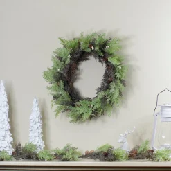 Sale Berry, Cedar and Pine Cone Artificial Christmas Wreath - 24-Inch, Unlit Unlit