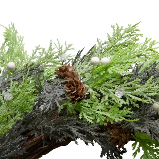 Sale Berry, Cedar and Pine Cone Artificial Christmas Wreath - 24-Inch, Unlit Unlit
