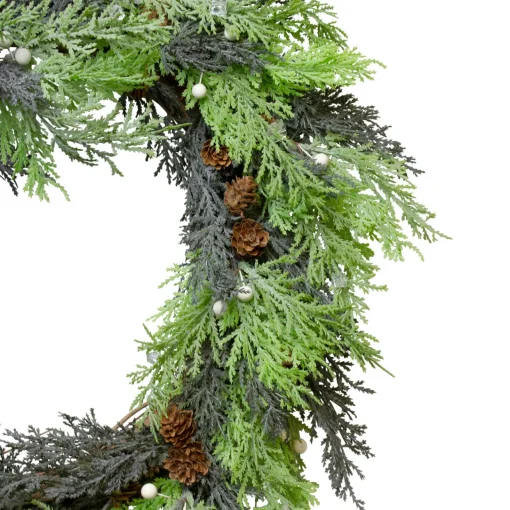 Sale Berry, Cedar and Pine Cone Artificial Christmas Wreath - 24-Inch, Unlit Unlit
