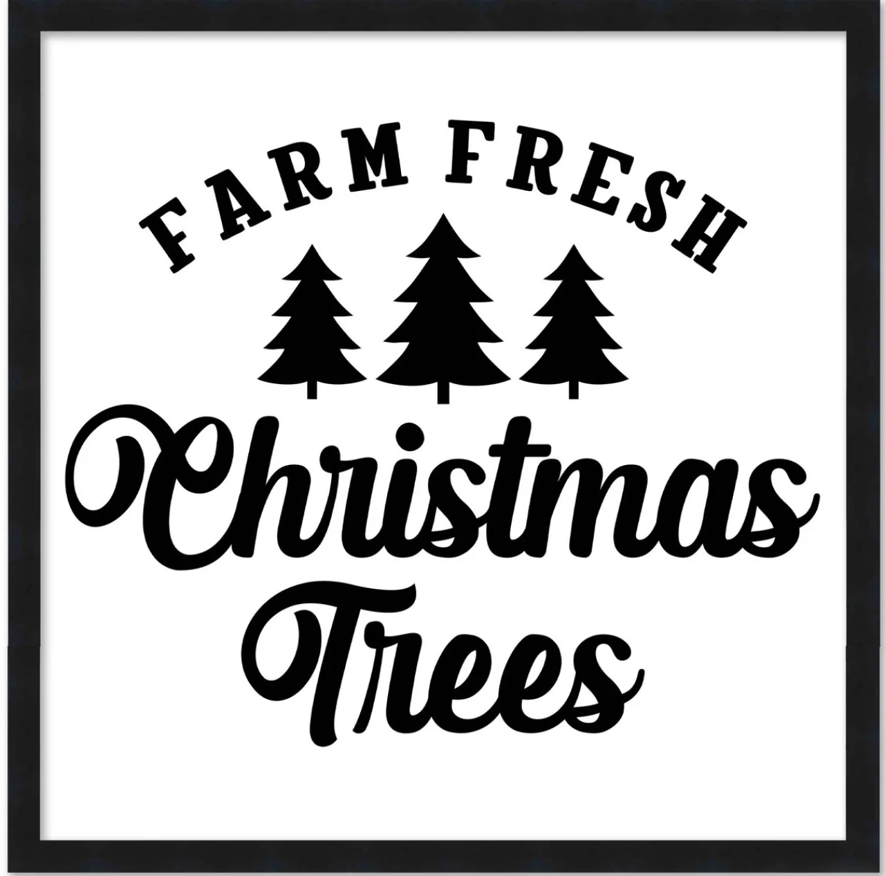 New Black and White Christmas Trees 15.5" x 15.5" Framed Christmas Wall Decor Art Print Sign Poster in a Black Wooden Frame with UV Acrylic and Hangers Wall