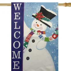 Blue and White Happy Snowman Welcome Outdoor House Flag 28" x 40" Yard Signs