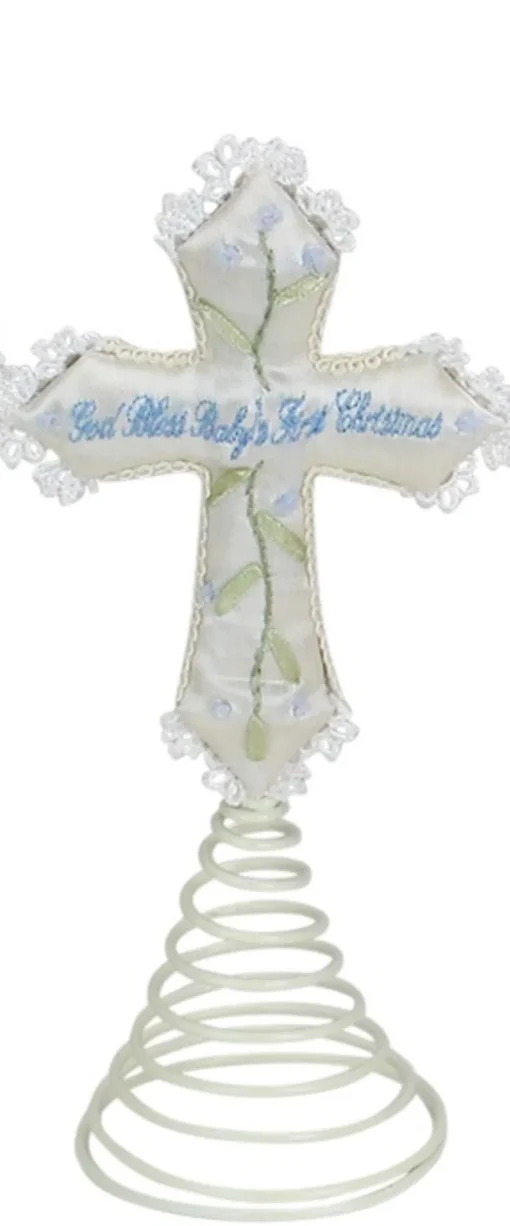 Blue God Bless Baby's First Christmas Cross Tree Topper Stars