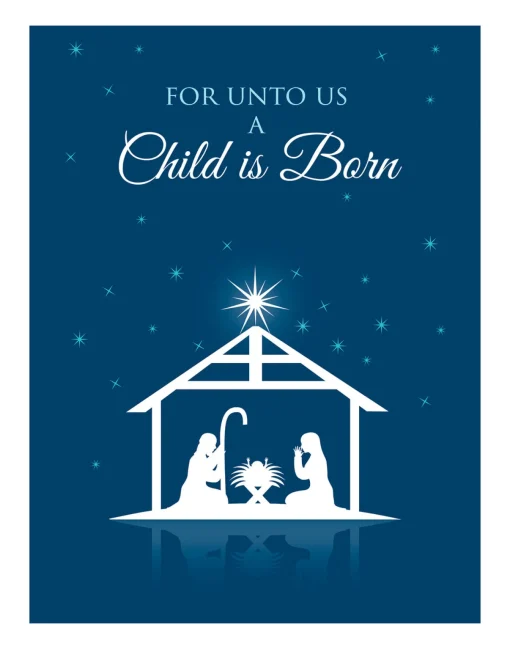 Blue Nativity Religious Holiday Wall Decor Art Print Wall