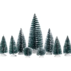 Hot Bottle Brush Pine Christmas Village Trees - Set of 9 Accessories