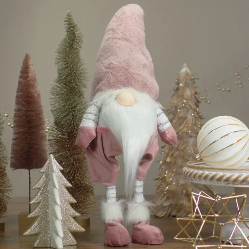 Discount Bouncy Gnome Standing Christmas Figure Decoration - 20" - White and Pink Gnomes