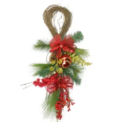 New Bows, Berries and Ornaments Mixed Pine Artificial Christmas Teardrop Swag - 26" - Unlit Unlit Swags