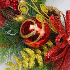 New Bows, Berries and Ornaments Mixed Pine Artificial Christmas Teardrop Swag - 26" - Unlit Unlit Swags