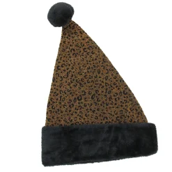 Hot Brown and Black Metallic Leopard Santa Hat Unisex Adult Christmas Costume Accessory - One Size Costumes