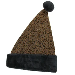 Hot Brown and Black Metallic Leopard Santa Hat Unisex Adult Christmas Costume Accessory - One Size Costumes