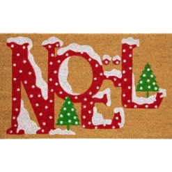 Clearance Brown and Red "Noel" Natural Coir Outdoor Christmas Doormat 18" x 30" Door