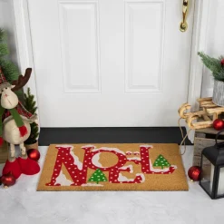 Clearance Brown and Red "Noel" Natural Coir Outdoor Christmas Doormat 18" x 30" Door