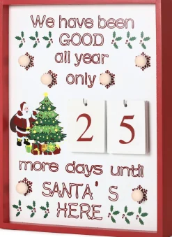 Outlet Christmas Countdown Calendar - Wooden Board with Calendar Sheets - White with 6 LED Lights - 11 x 1.57 x 14 inches Advent Calendars
